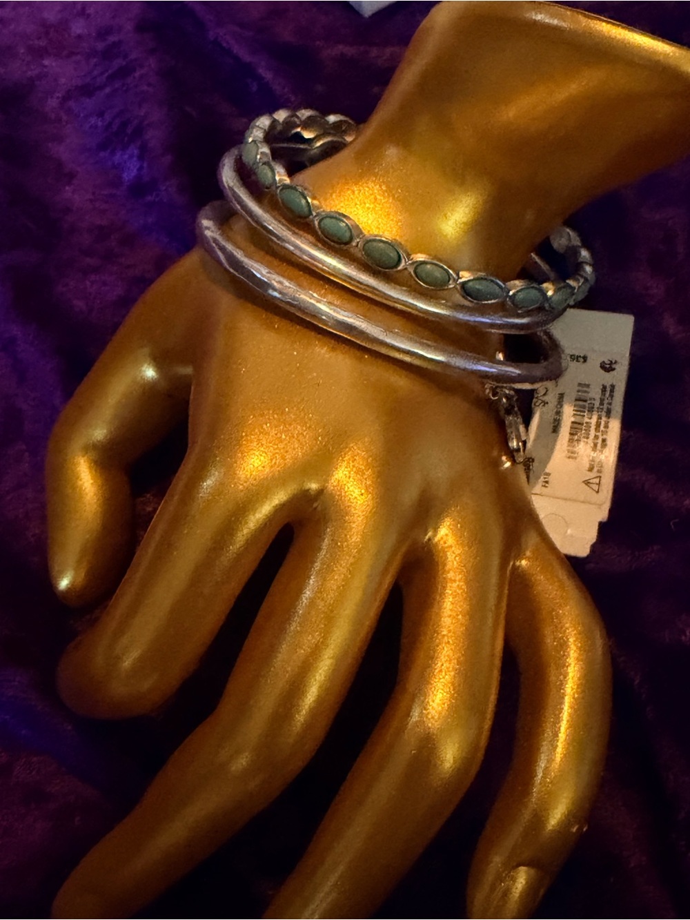 Lucky Brand Silver Tone Turquoise Accent Bangle Set - Picture 3 of 6